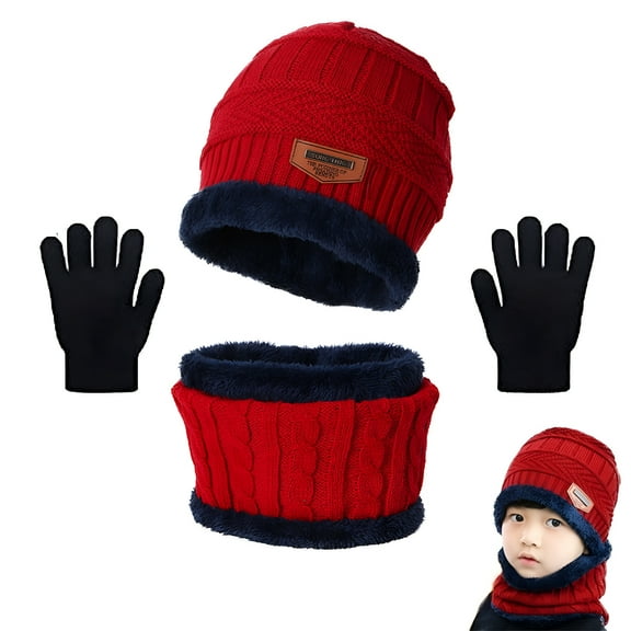 TELOLY 3Pcs Kids Winter Beanie Hat Scarf Gloves Set for 5-12 Years Old Boys Girls