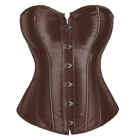 DondPO Womens Corset Womens Satin Bustier Corsets Top Strapless Boned Waist Cincher Overbust Bustiers Plus Size Corsets Womens Bustiers & Corsets Black Corset for Women Brown XL Clearance