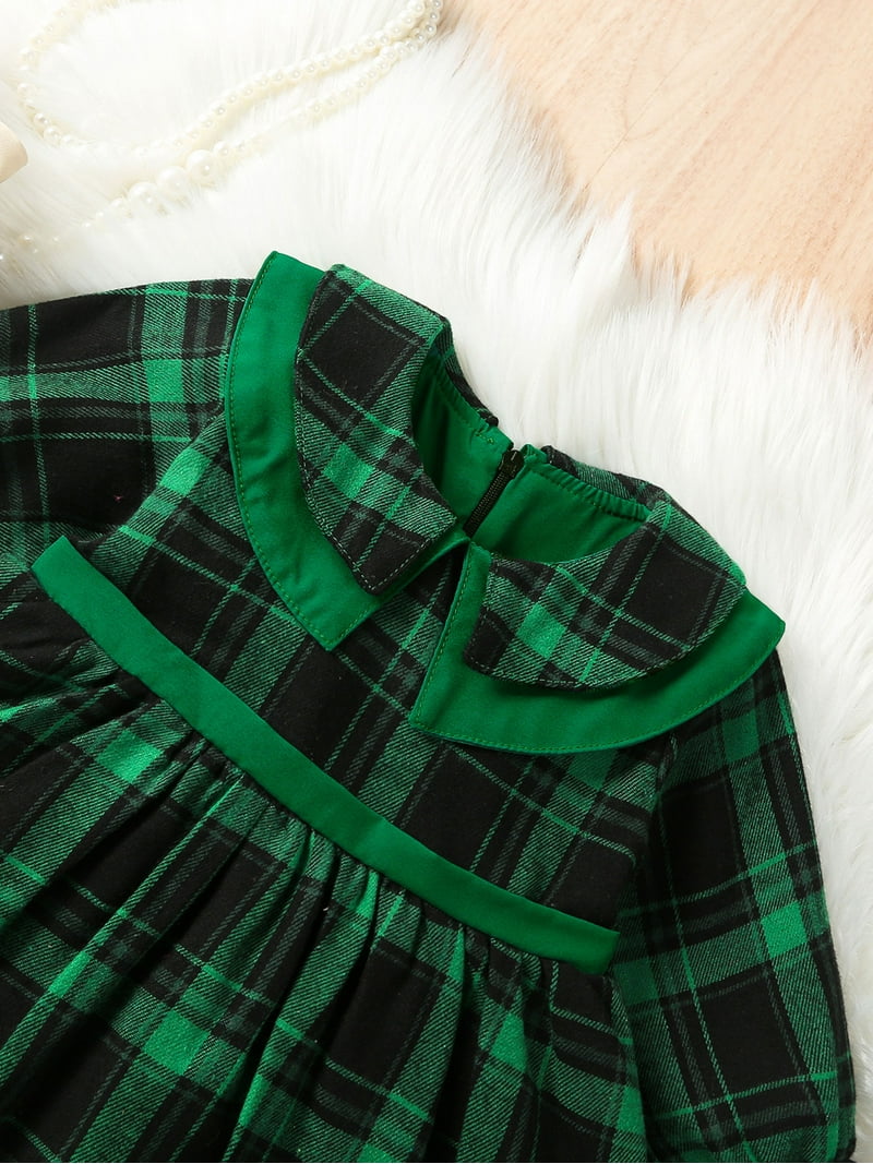 Girls Christmas Dress Long Sleeve Plaid Tulle - Buffalo Plaid Party Dress 3M-7T