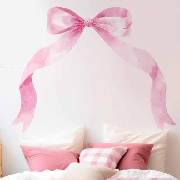 59 x 45 Inch Large Pink Bow Wall Stickers Peel and Stick Coquette Girl Room Decor Large Watercolor Bow Stickers Preppy Waterproof Vinyl Decals Wall Decor for Girl Room Nursery Kindergarten