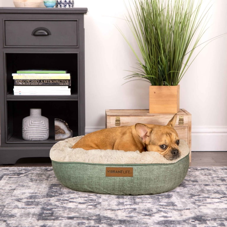 Round Bolster Pet Bed with Memory Foam, Small, Sage photo 2