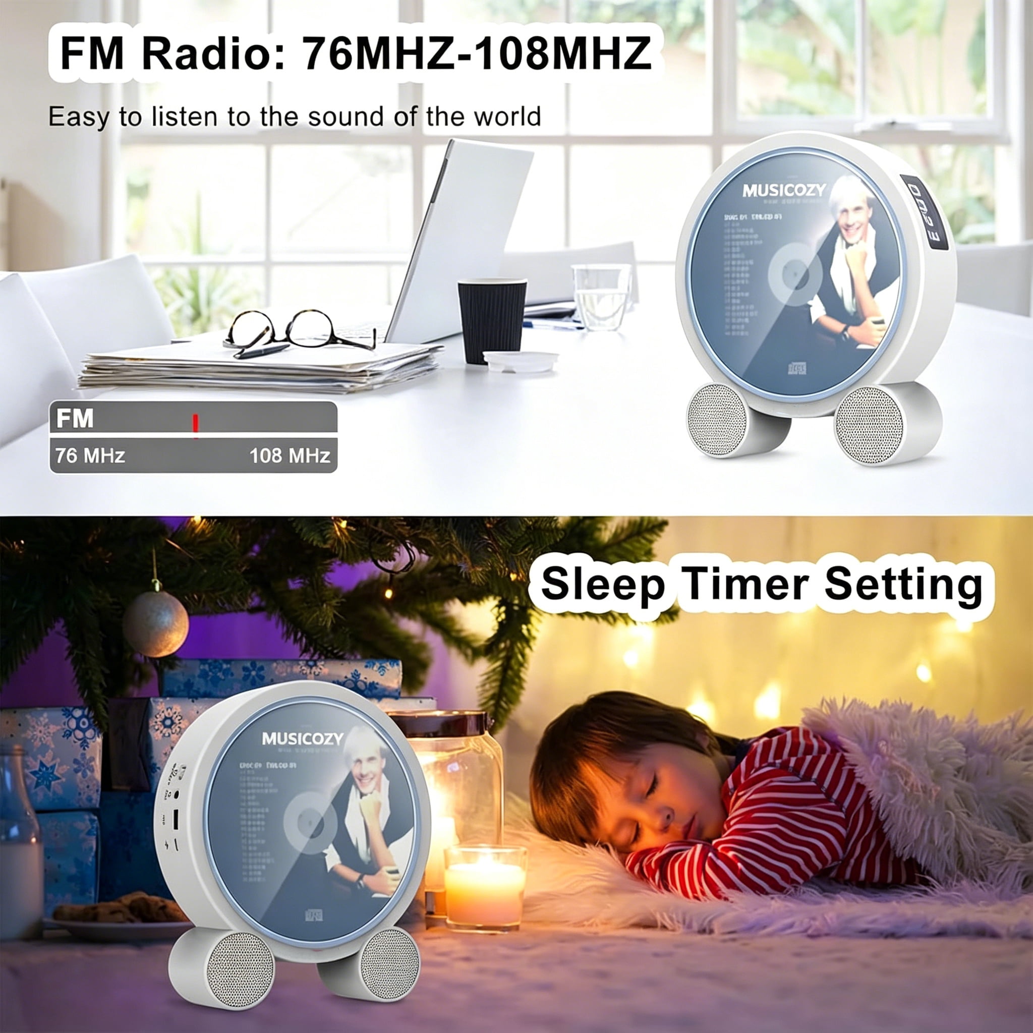 Portable Vertical CD Player with Bluetooth for Home with LCD Screen, Wireless Audio CD Player with Remote Control, Rechargeable Battery Built in HiFi Speakers Support Timed Music ON/Off FM USB SD