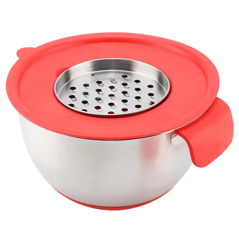 Rdeghly Stainless Steel Egg Mixing Salad Bowl with Handle Grater Lid