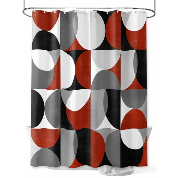 Shower Curtains for Bathroom-72"x72", Modern Medieval Abstract Geometric Art Waterproof Bath Curtain Grommet Shower Curtain Set with Hooks, Red Black Grey Plaid Washable Bath Accessories