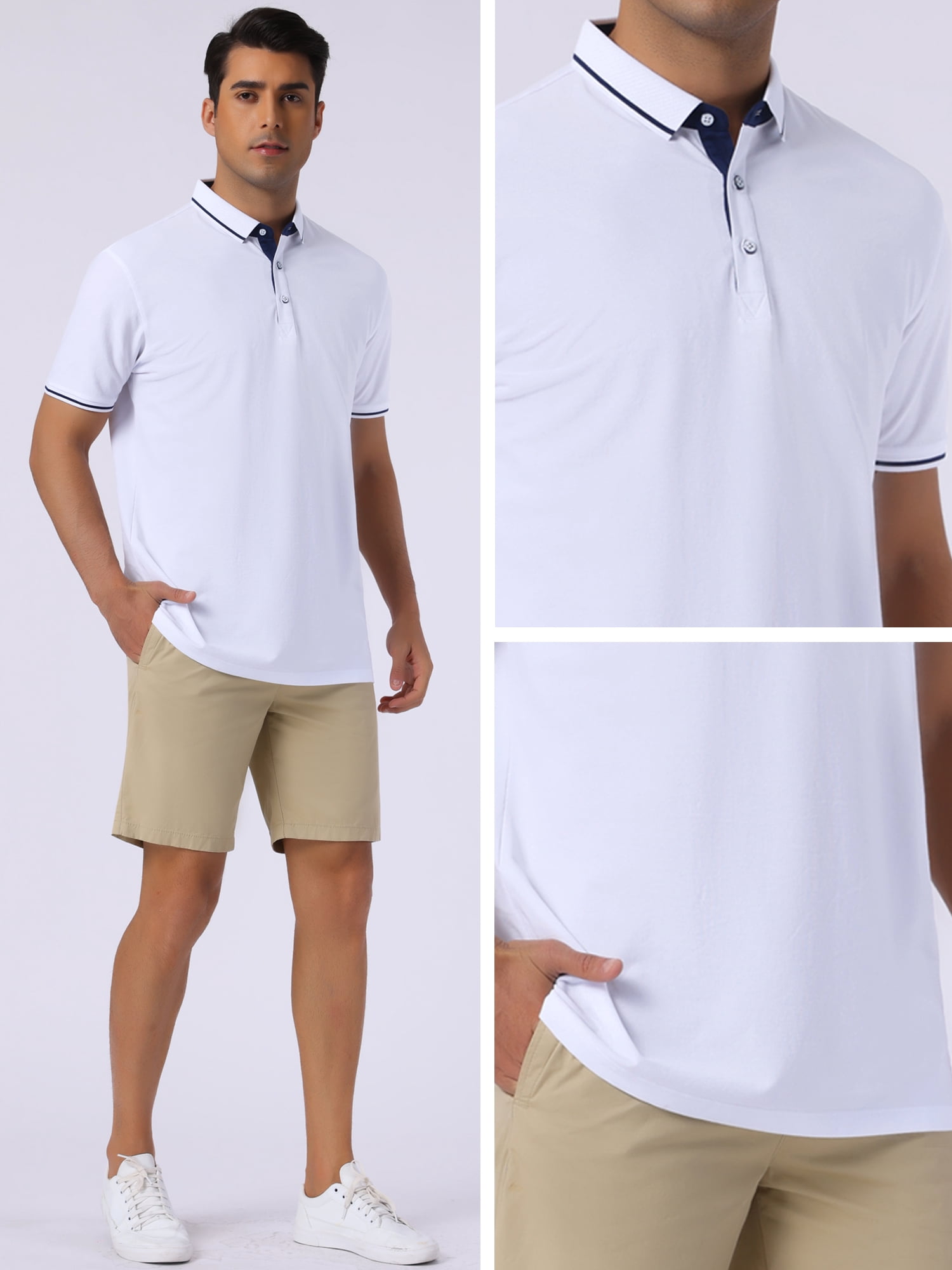 DARING DIVA Men's Polo Short Sleeves Classic Fit Business Summer Golf Shirt S White