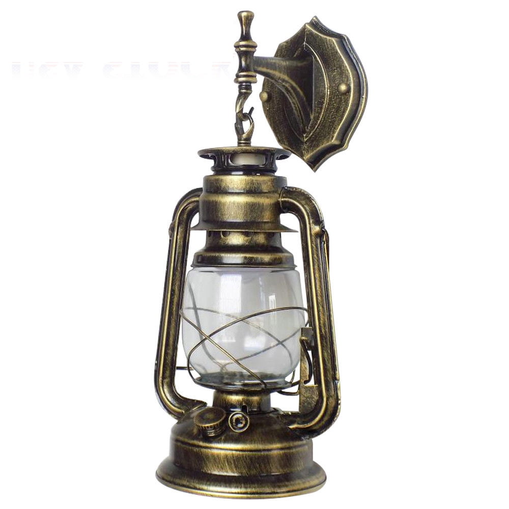 Rustic Wall Mounted Light Fixture Vintage Lantern Pendant Light Small Hanging Lighting with Glass Shade for Loft Farmhouse, Bronze