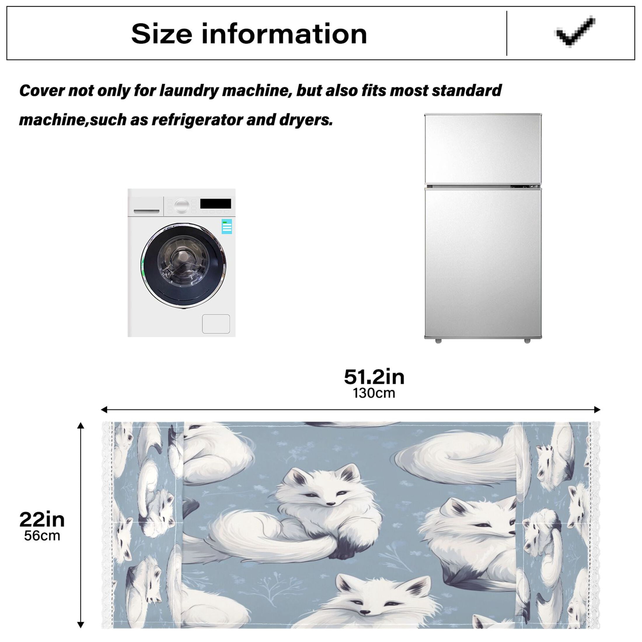 Cute FoxWasher and Dryer Covers Dust-Proof and Oil Resistant Fridge Cover with 4 Storage Pockets Washing Machine Top Cover for Laundry Kitchen Home 51.2 x 22 In