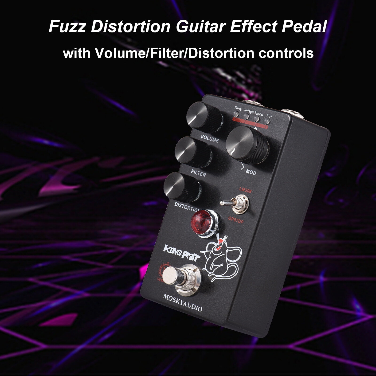 MOSKYAudio Effect maker,Rat Portable Processor Fuzz Pedal - Mode Switch Portable 4 Mode QISUO SIMBAE Ele KI Maker RAT