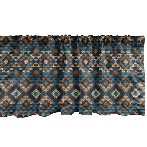 Ambesonne Ethnic Window Valance, Knitted Jacquard, 54" X 12", Brown and Dark Blue