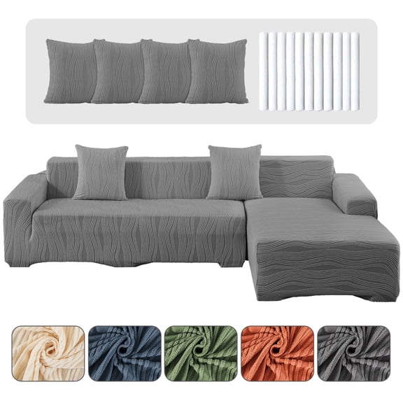 CJC Stretch Sectional Couch Covers - 2 pcs Spandex Sofa Covers with Elastic Bottom for L Shape Corner Sofa Furniture Protector (Dark Gray, 3 Seat 3 Seat)