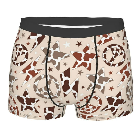 Salouo Cow Spots And Peace Print Men's Boxer Briefs,Breathable Underwear Elastic Waistband Briefs for Men -XX-Large