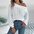 thumbnail image 2 of Women's Off Shoulder Knit Sweater Casual Loose Fit Long Sleeve Pullover Top, White Cable Knit Jumper, 2 of 5