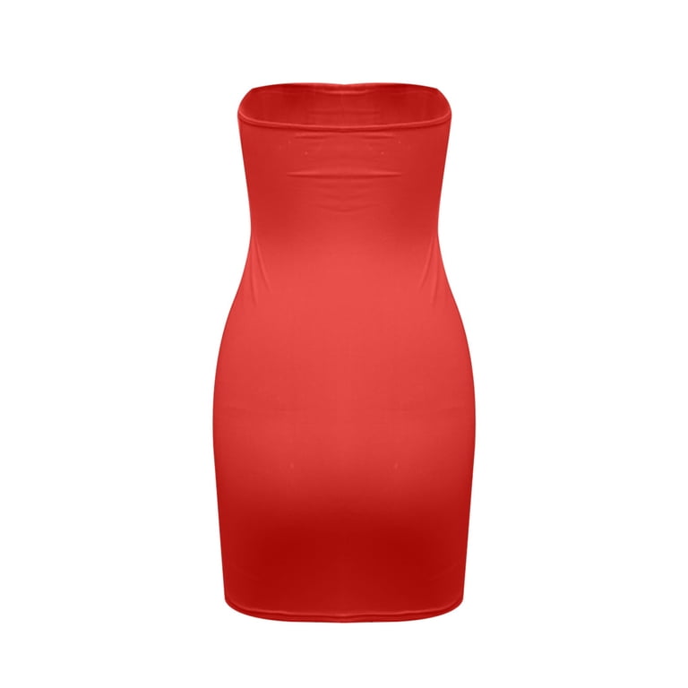 SMihono Summer Strapless Tube Sheath Dress for Women Trendy Slip Nightclub  Dress Solid House Dress Off Shoulder Babydoll Slim Fit High Waist Hip Wrap  Bodycon Trendy Sleeveless Prom Dress Red 6 -