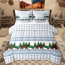 Manfei Aztec Geometric Check 7pcs Bedding Comforter Set,Woodland Animal Bear Queen Bedding Sets,Rustic Farmhouse Cabin Queen Sheet Sets For Boys Girls,Luxury Bedroom Decor Reversible