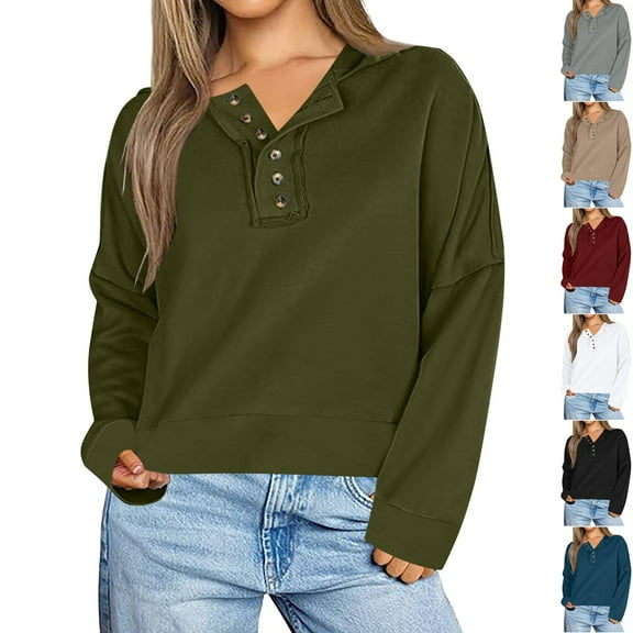 Ashirexll Womens Hoodies, Oversized Hoodies for Women, Womens Hooded Sweatshirt Neck Button Hoodies Lightweight Tunic Pullover Fall Trendy Tops