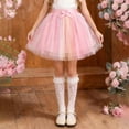 thumbnail image 2 of hoksml Girls Ombre Tulle Tutu Skirt, Elastic Waist Sparkle Flowy Mini Skirt with Satin Bow for Party and Dance Outfits, 2 of 9