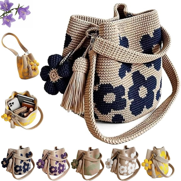 Handmade Crochet Flower Tote, Knit Floral Purse Bag for Women Vacation