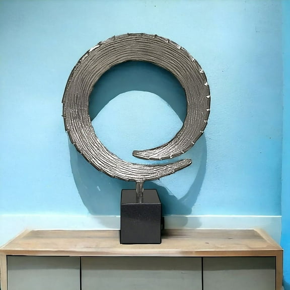 3.75" x 12" x 16.5" Silver & Black, Marble, Large - Tail Sculpture