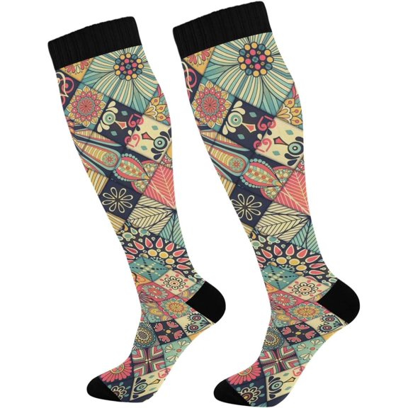GZHJMY Mandala Compression Socks, Women Men Long Stocking (20-30mmHg), Travel Knee High Stockings for Athletic Sports,Running,Cycling,Nursing