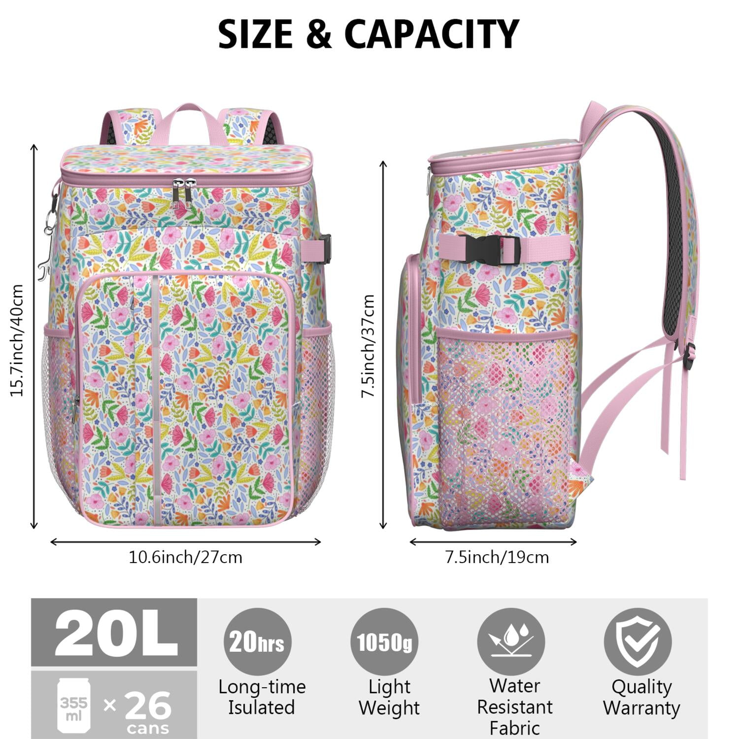 Travel Cooler Bag - Pioneer Flower Camping Beer Cooler Backpack with Bottle Opener- Waterproof Insulated Picnic Backpacks - Cooler Bag for Beach