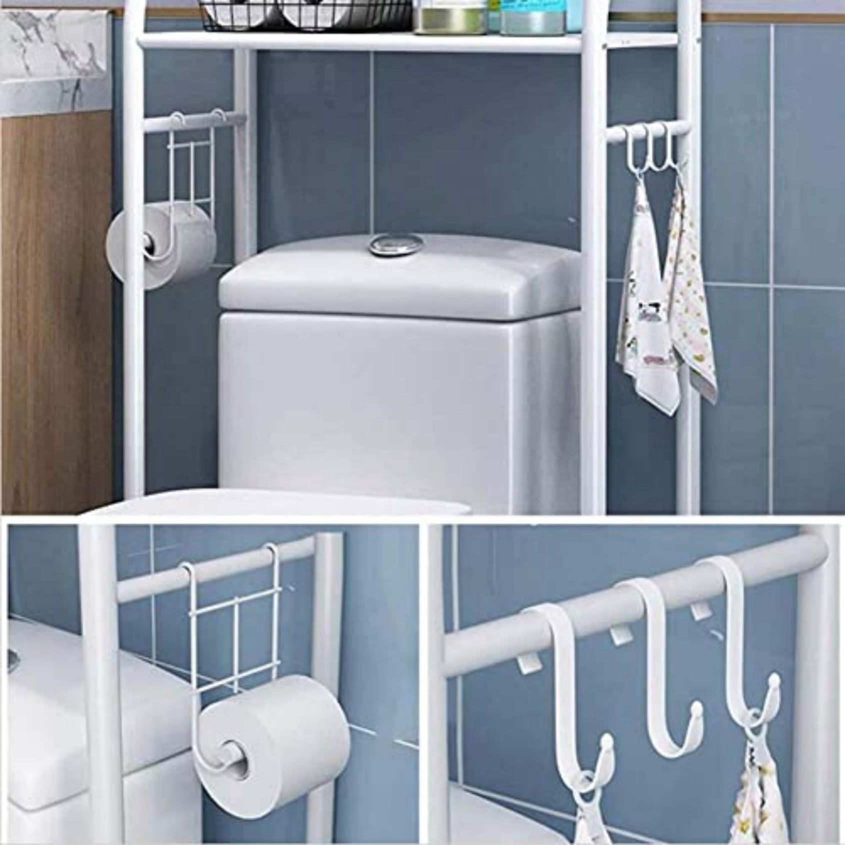 Over The Toilet Storage Rack, 3 Tier Freestanding Bathroom Organizer Shelf, Anti-Rust Metal Space Saving Laundry & Toilet Storage Rack, White