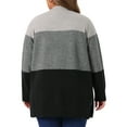 thumbnail image 3 of Agnes Orinda Women's Plus Size Open Front Cardigan Striped Color Block Side Split Long Sleeve Knit Sweaters Casual Outwear Coat 1X Black Grey, 3 of 5