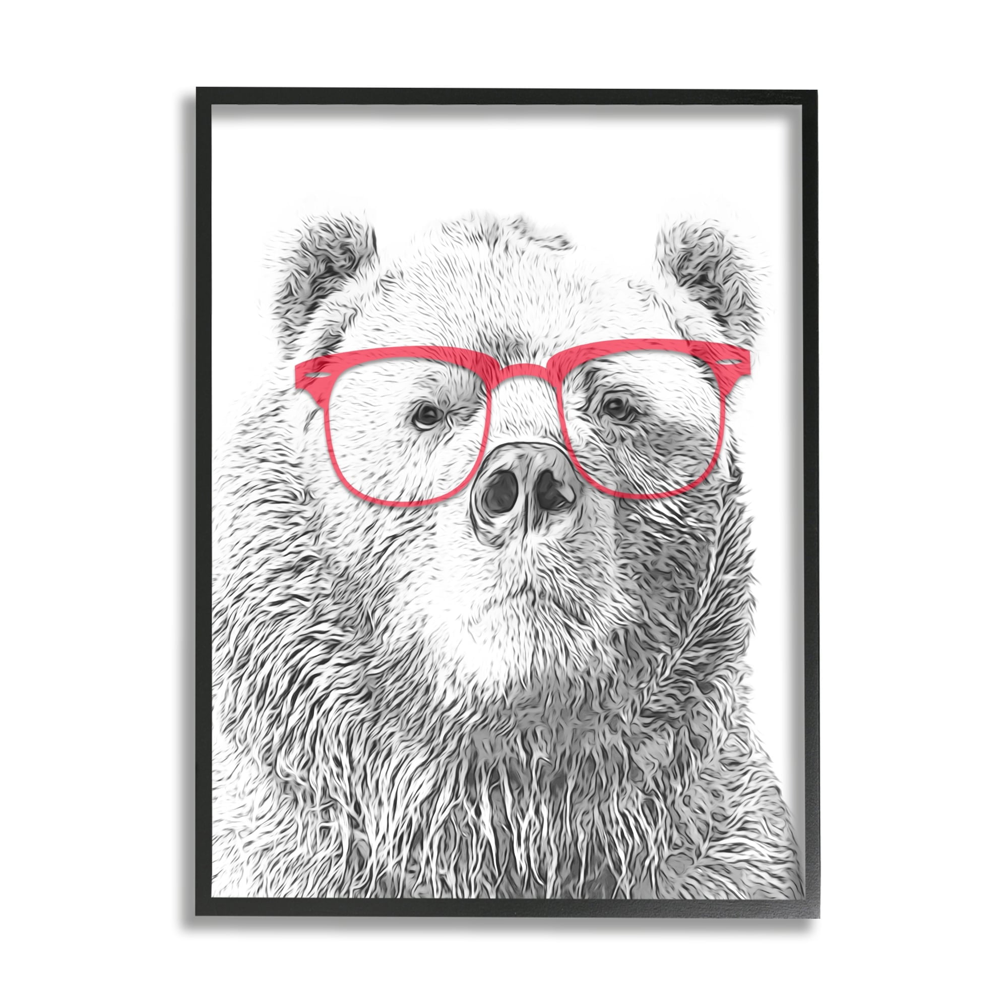 Stupell Industries Quirky Monochrome Bear Red Glasses Design , 11 x 14, Design by Annalisa Latella