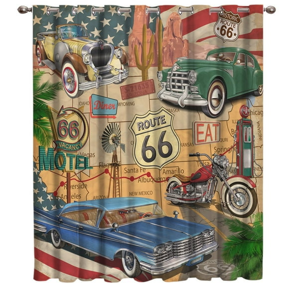 Retro Poster Room Curtains Large Window Living Room Kitchen Outdoor Fabric Drapes Indoor Decor Kids Window