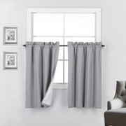 100% Blackout Curtain Tiers for Kitchen - Window Treatment Home Décor Small Panels for Half Windows, 27 x 36 inch Long, 2 Pieces, Light Grey