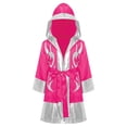 thumbnail image 3 of Haitryli Kids Boys Boxer Themed Outfit Boxing Training Outfit Satin Metallic Hooded Boxing Robes Cloak with Belt Hot Pink Silver 8, 3 of 6
