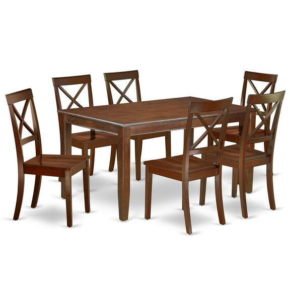 East West Furniture Dudley 7-piece Dining Set with Rectangle Table in Mahogany