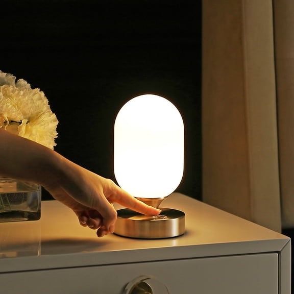 JONATHAN Y Eli 8" Modern Minimalist Iron Rechargeable Integrated Portable LED Table Lamp, Nickel/White, JYL7111B