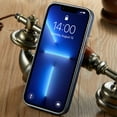 thumbnail image 4 of MOHEYO Shockproof Logo View Cover Metallic Frame Vegan Leather Case for iPhone 13 Pro Max - Black, 4 of 7