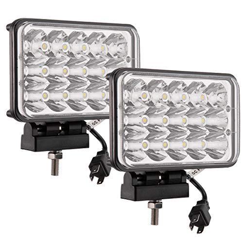 Super Lumineux Tout-Terrain 4x6 Pouces Tête Rectangulaire LED pour Tracteurs, 6000K Cool-White Spot/Drive Hi/Low Combo Beam, 12V/24V DC, Plug & Use H4 Connecteur, Résistant à la Corrosion et aux Vibrations, Lot de 2