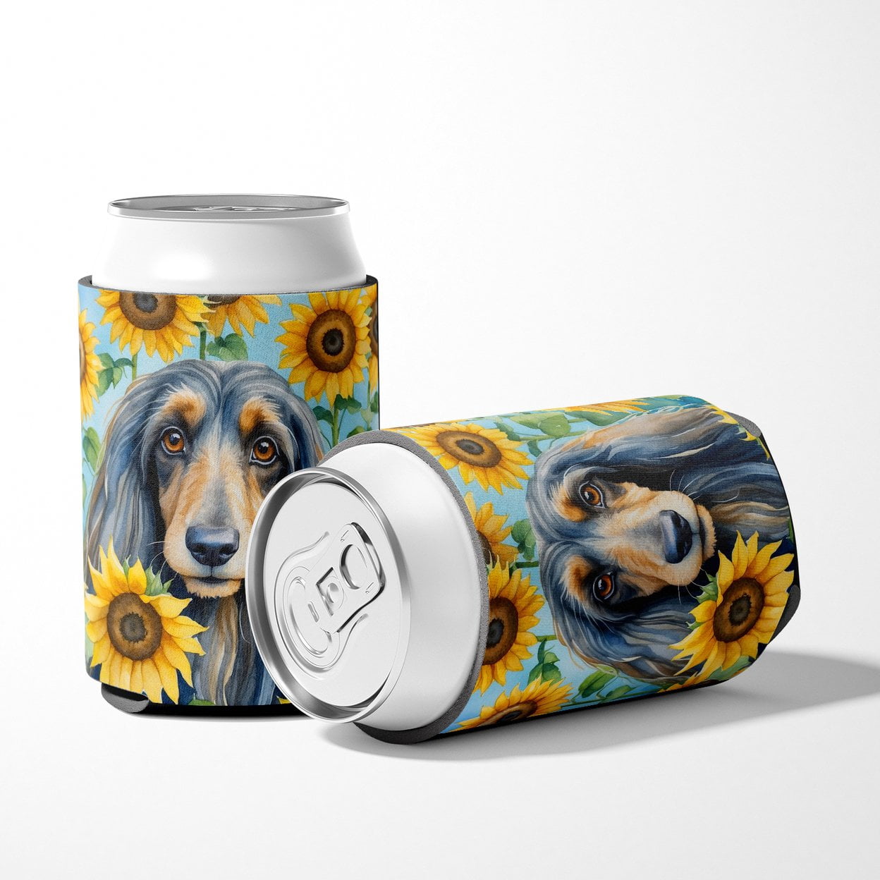 Afghan Hound in Sunflowers Can or Bottle Hugger 3 in x 5 in