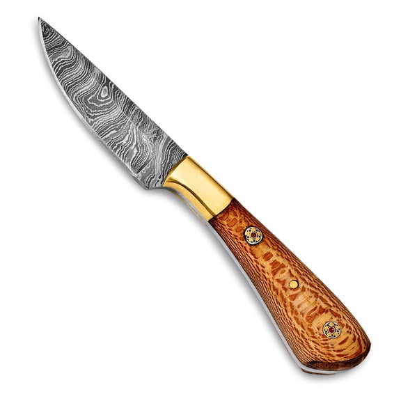 Luxury Giftware Damascus Steel 256 Layer Fixed Blade Chinar Wood and Mosaic Pin Handle Knife with Leather Sheath and Gift Box QKN6464