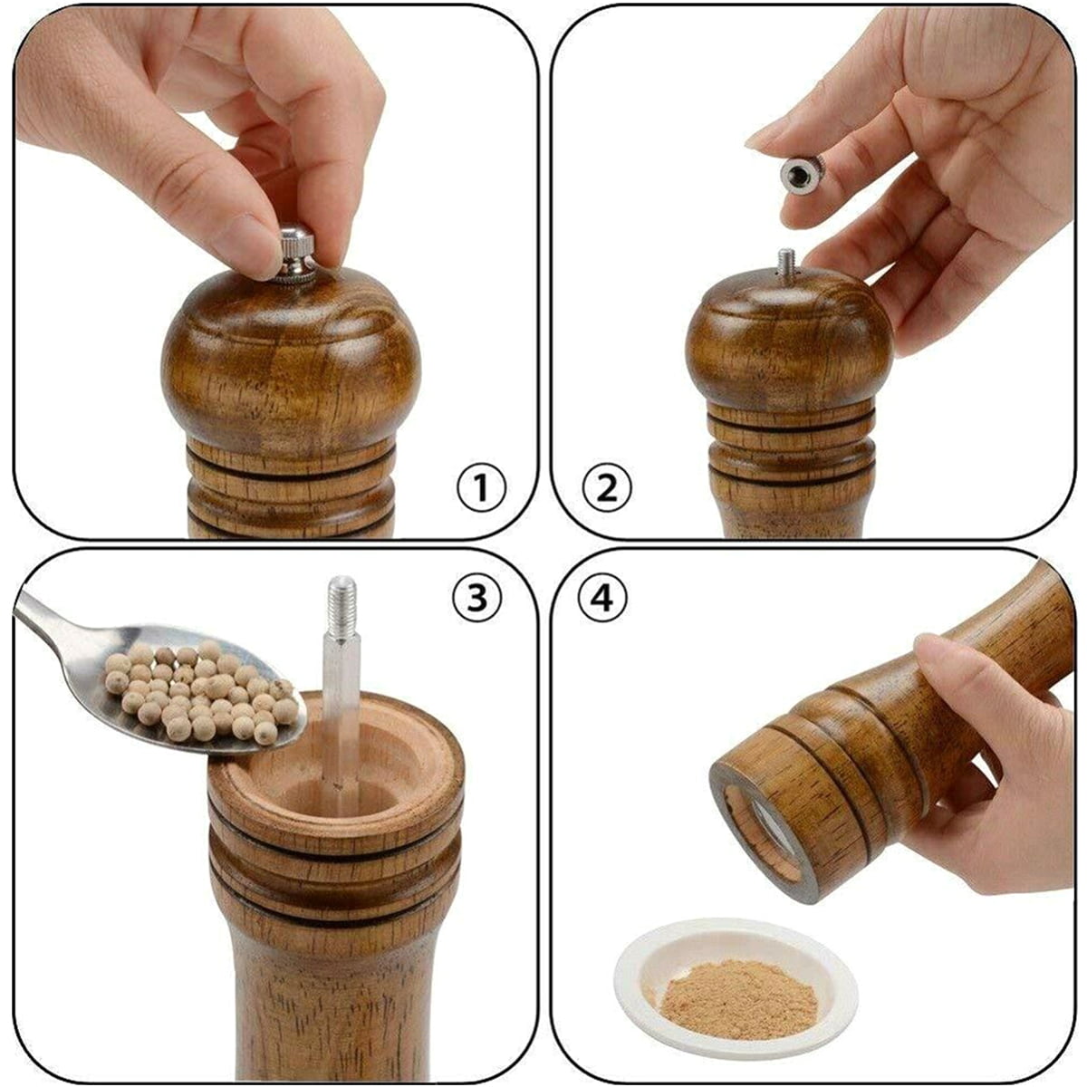 Salt and Pepper Mill Wood Small With Adjustable Stainless Steel Grinder  Gift Idea Spice Mill Set of 2 Manual Black GREYMOUNT® FUJI 