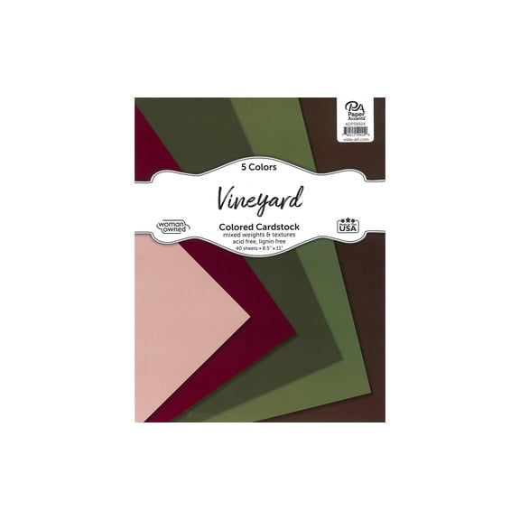 Accent Design Paper Accents Cardstock Variety Pack 8.5x11" 40 Sheets – Vineyard Colored Cardstock, Card Stock, Construction Paper for Scrapbooking, DIY, and Art Projects