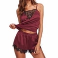 thumbnail image 2 of Conjunto de pijama de 2 piezas para mujer, ropa de dormir de verano, pantalones cortos sexy, traje de dormir, rojo vino, S Vogacara  AP002041-31, 2 of 7