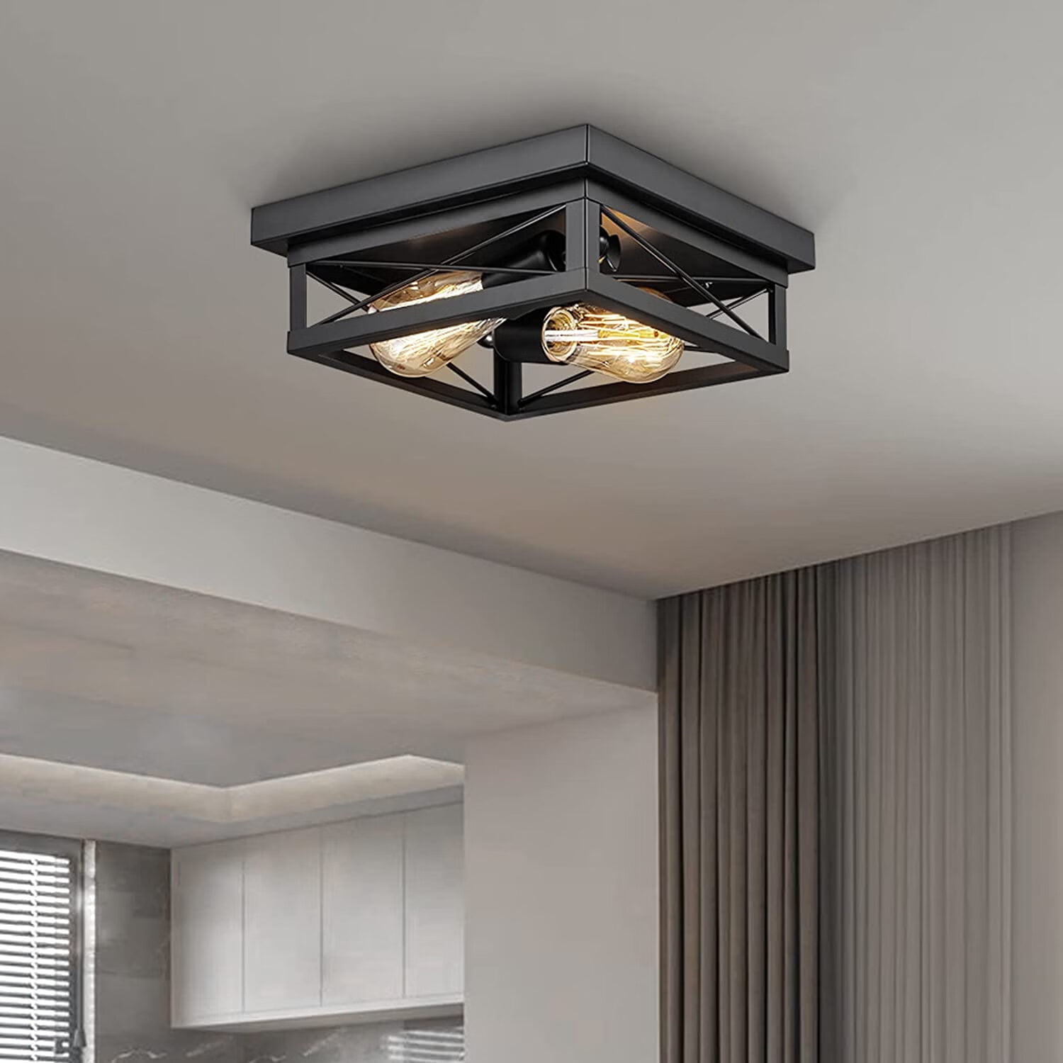 2 Light Rustic Farmhouse Flush Mount Ceiling Light Industrial Metal Light Fixture for Hallway Bedroom Kitchen, Oil Rubbed Black