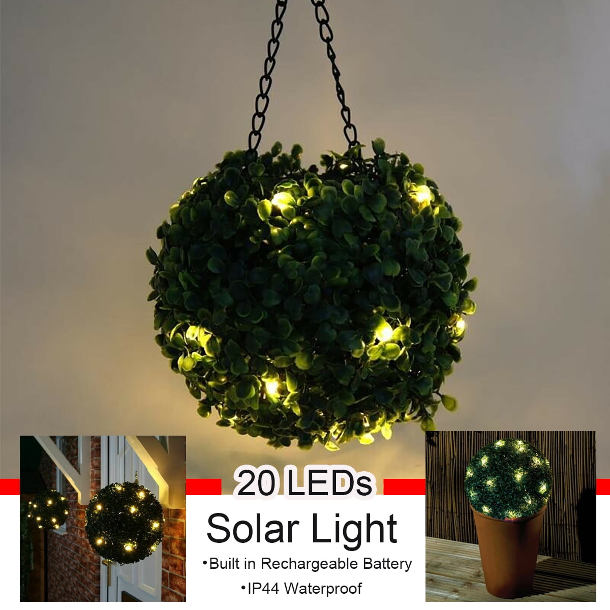 8inch Solar LED Topiary Ball Light, Waterproof Solar Powered LED Light