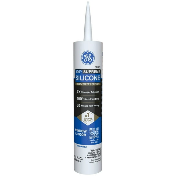 GE Supreme Silicone Window & Door Sealant, Pack of 1, White 10.1 fl oz Cartridge