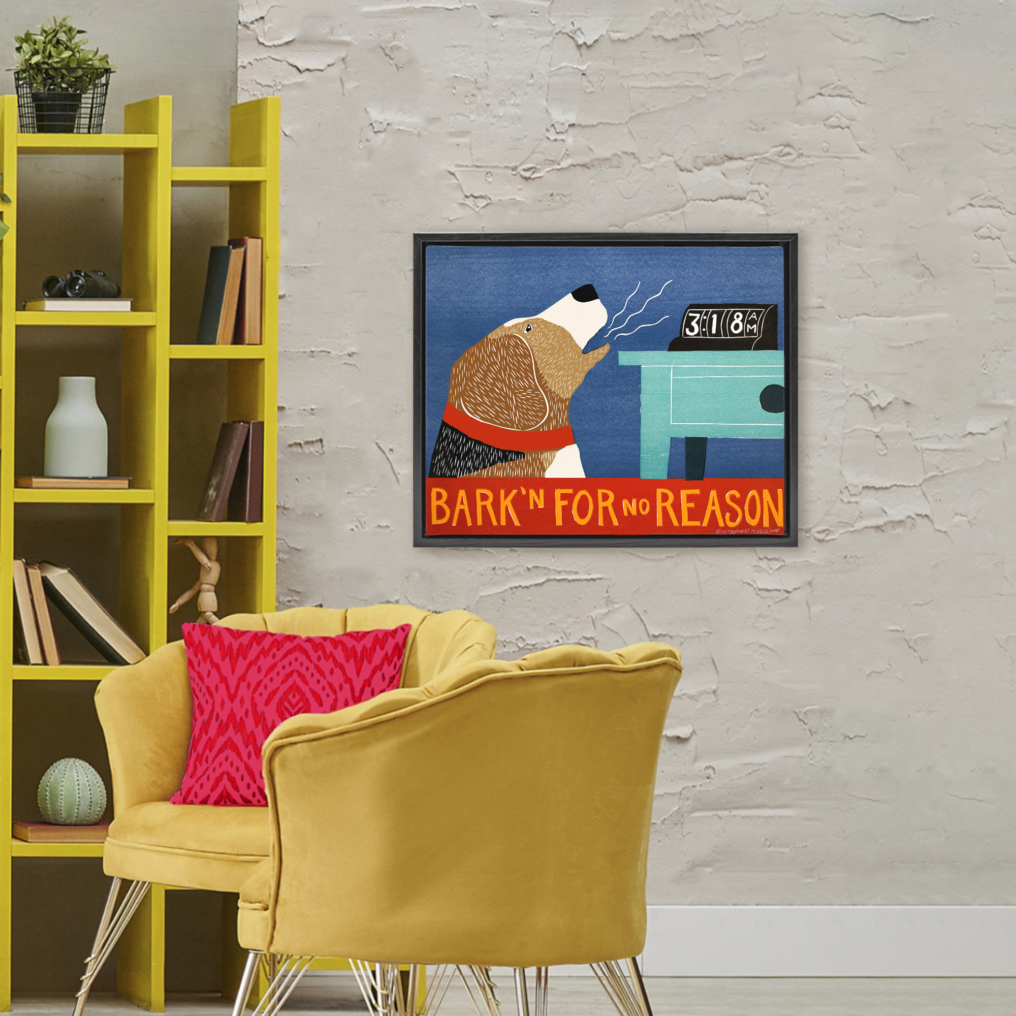 Bark'n For No Reason Black Framed Floater Canvas Wall Art, design by Stephen Huneck