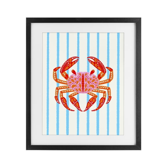 Stupell Industries Bright Crab on Stripes Black Framed Print Under Glass, design by Indira Prieto | IndySign