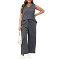 thumbnail image 5 of bbyeadc Gray Two Piece Sets for Women Summer V Neck Sleeveless Casual Travel Clothes Women Wide Leg Drawstring Women's Clothing Soft Airport Outfits for Women 2025, Gray 2XL, 5 of 6