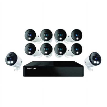 Restored Night Owl CLB8D12-282ILSA Expandable 12 Channel Wired Bluetooth DVR w/ (8) Wired BNC & (2) Wired IP 4K UHD Cameras (Refurbished)