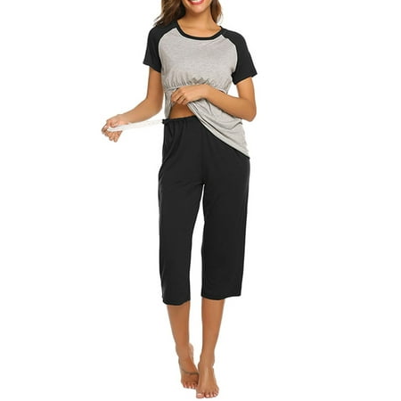 

Avamo Women Maternity Nursing Pajamas Short Raglan Sleeve Baseball Pregnancy Breastfeeding Sleepwear Set
