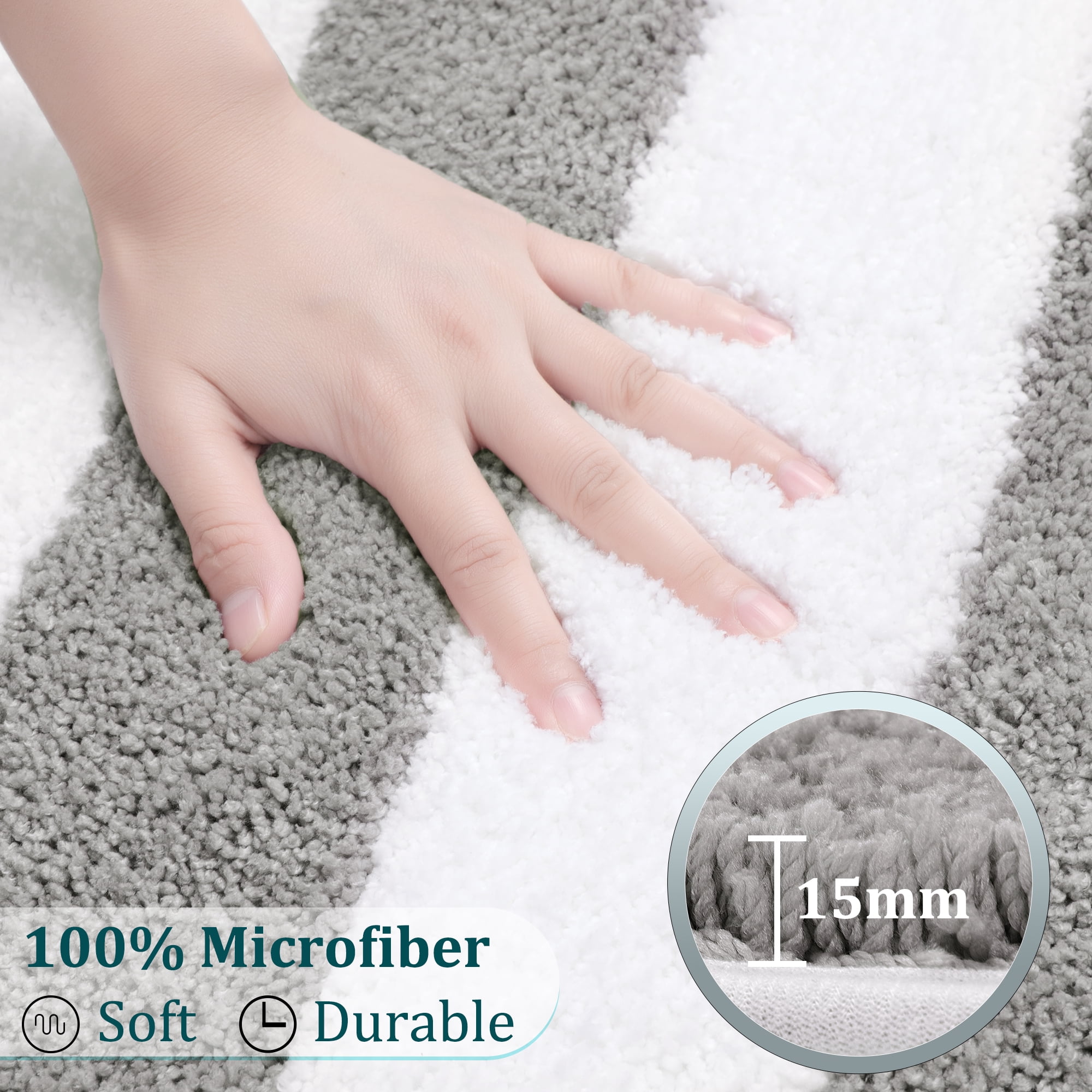 Unique Bargains Non Slip Microfiber Striped Bathroom Rugs Gray&White 20"x31"