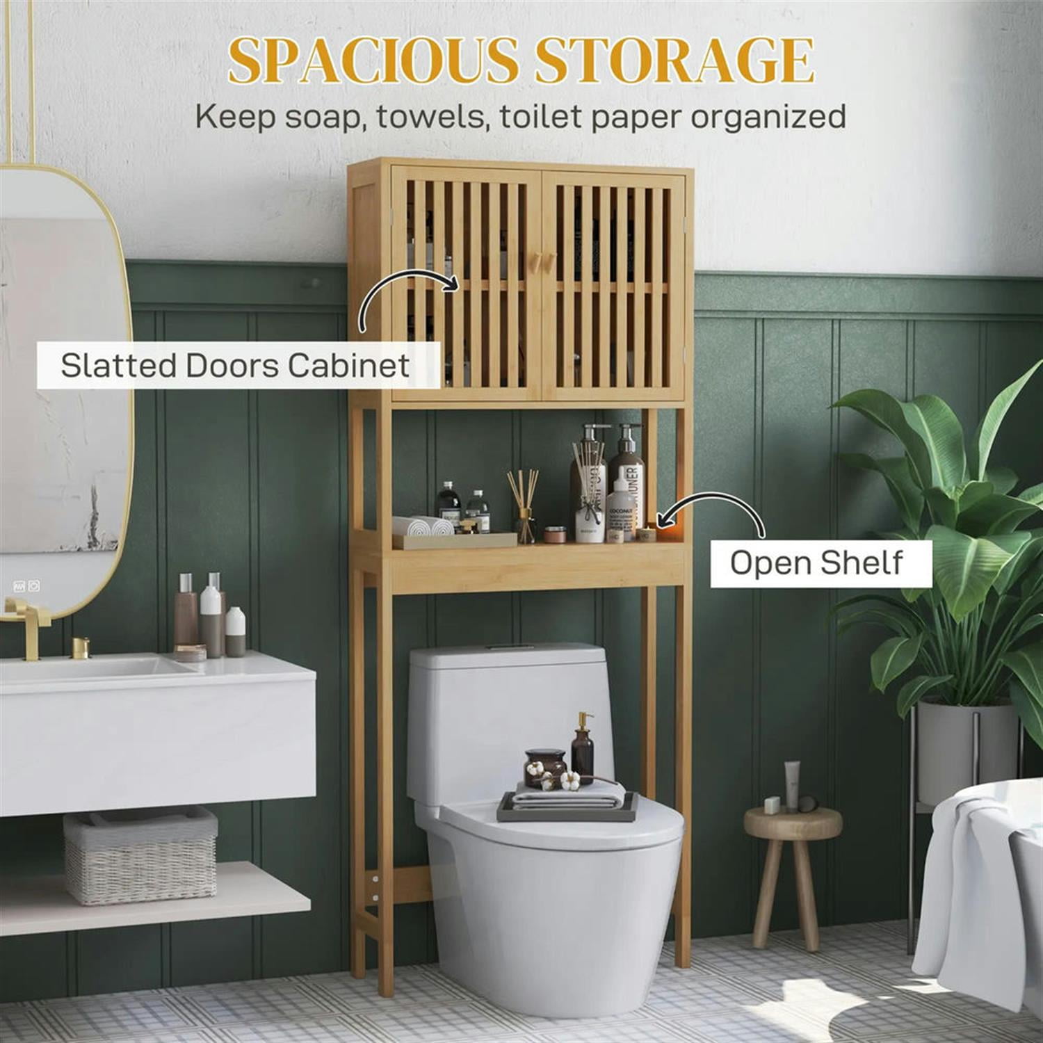 Demi Bonn 67" Bamboo Over The Toilet Storage Cabinet with Adjustable Shelves, Bathroom Shelf Over Toilet Rack, Bathroom Storage Cabinet Organizer, Brown