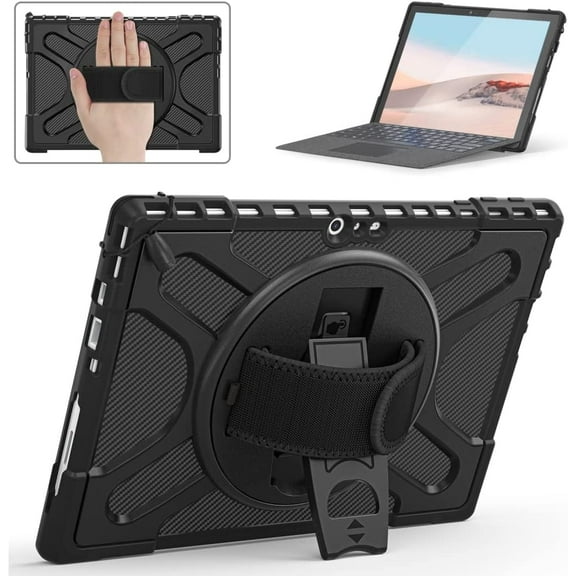 Case for Microsoft Surface Pro 7 Plus/Pro 7/Pro 6/Pro 5/Pro 4 with Rotating Kickstand and Adjustable Hand Strap, Heavy Duty PC TPU Hybrid Protective Cover
